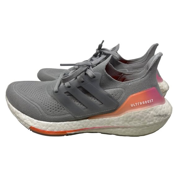 Adidas Ultraboost 21 Running Shoes Women Size 8 Gray Screaming Orange Athleisure - Picture 2 of 10
